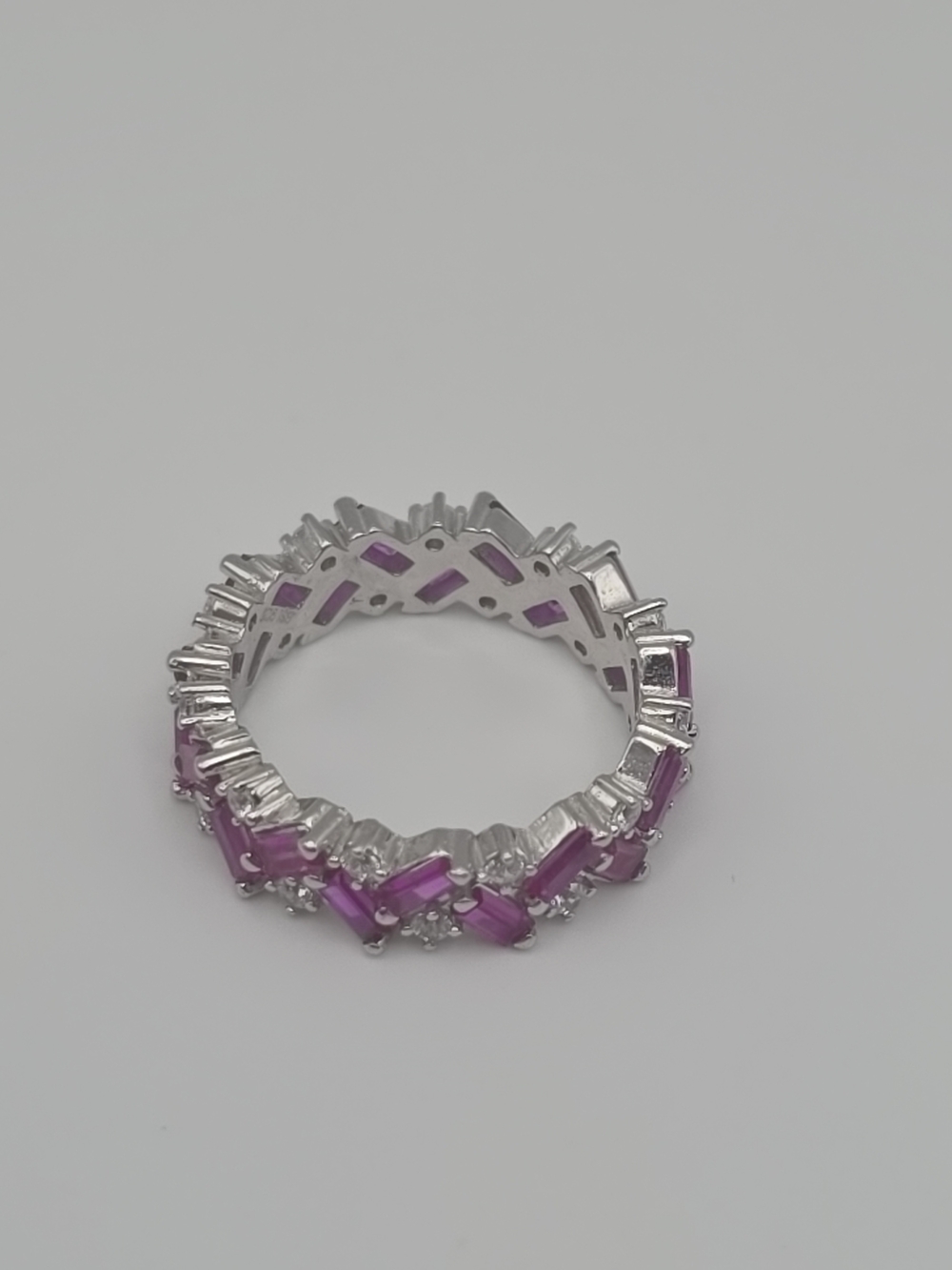 Sterling Silver 925 Ring with Pink Baguette Stones and Clear Accents - Picture 4 of 9